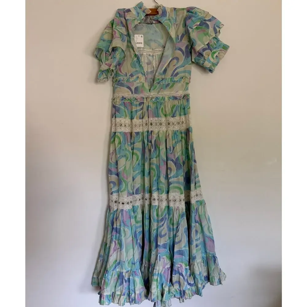 NWT Free People Love And Liberation Tiered Puff-Sleeve Maxi Dress Size M